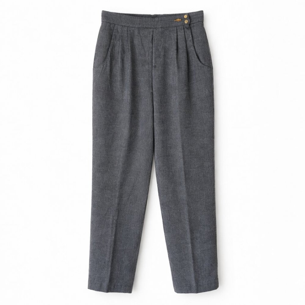 VINTAGE | Dark Grey Slacks with Gold Button Waist Detail